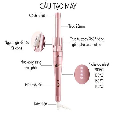 Máy Uốn Tóc Tự Xoay 360 Độ Ion Âm, Không Gây Khô Xơ Tóc Halio Auto Rotating Hair Curler