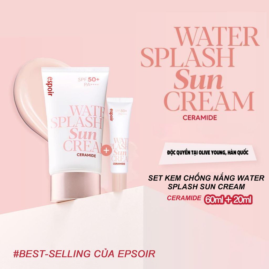 Combo Kem Chống Nắng Dưỡng Ẩm Espoir Water Splash Sun Cream Ceramide SPF50+ PA++++ 60ml + 20ml