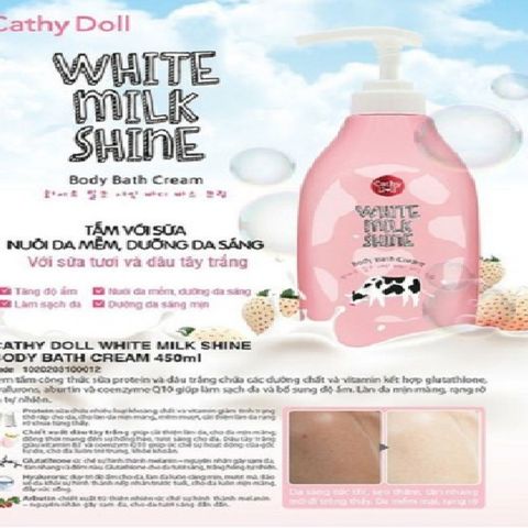 Sửa Tắm Sáng Da Sữa Bò Cathy Doll White Milk Shine Body Bath Cream 450ml