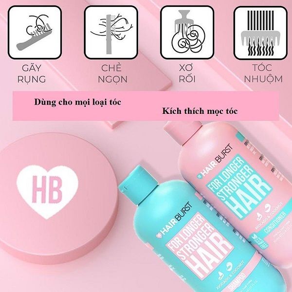 Bộ Dầu Gội Dầu Xả Hỗ Trợ Mọc Tóc HAIRBURST Avocado Coconut For Longer Stronger Hair