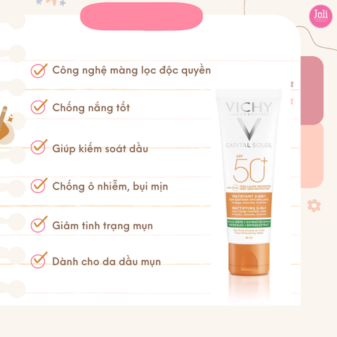 Kem Chống Nắng Kiềm Dầu Vichy SPF50+ Capital Soleil Mattifying 3in1 50ml