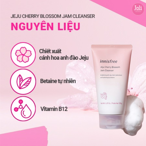 Sữa Rửa Mặt Dưỡng Ẩm Sáng Da Innisfree Jeju Cherry Blossom Jam Cleanser 150g