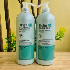 Dầu Gội & Xả Biotin Collagen Kích Thích Mọc Tóc Trị Gàu Voudioty (Xanh Dương)