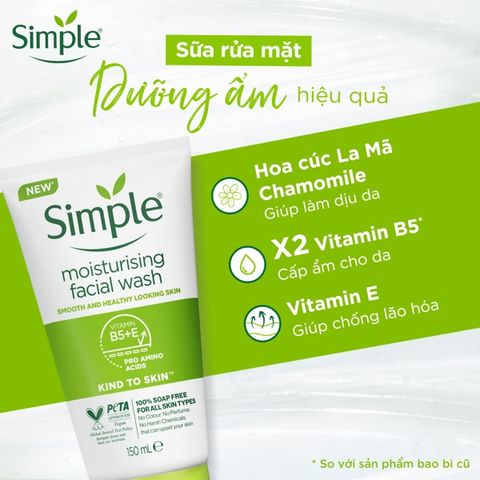 Sữa Rửa Mặt Cấp Ẩm Cho Da Khô Nhạy Cảm Simple Moisturising Facial Wash 150ml