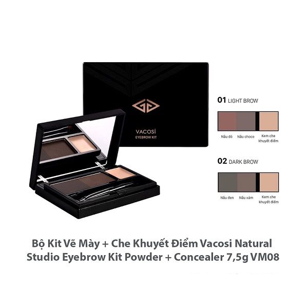 Bộ Kit Vẽ Mày + Che Khuyết Điểm Vacosi VM08 Natural Studio Eyebrow Kit Powder + Concealer 7.5g