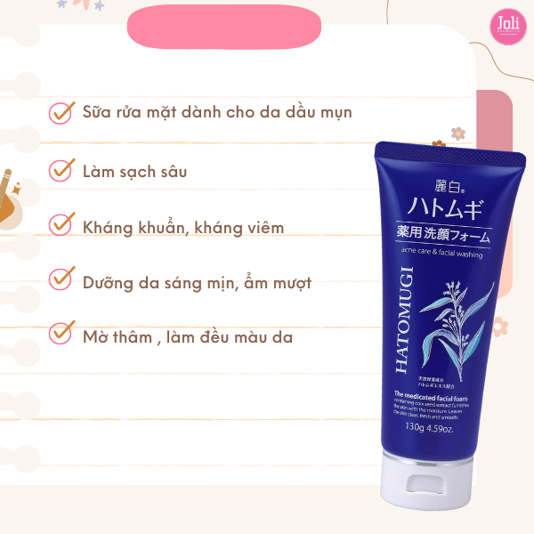 Sữa Rửa Mặt Ngừa Mụn Sáng Da Hatomugi Acne Care & Facial Washing 130g