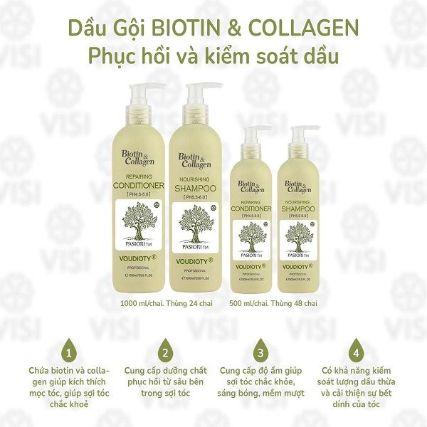 Dầu Gội & Xả Biotin Collagen Voudioty Phục Hồi Tóc Kiềm Dầu (Xanh Lá)