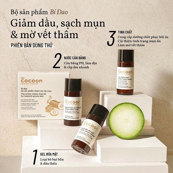 Bộ sản phẩm chăm sóc da mụn Cocoon The Winter Melon Trial Kit for blemish- prone skin