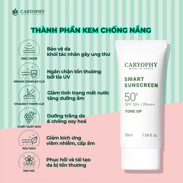 Kem Chống Nắng Caryophy Nâng Tone Smart Sunscreen Tone Up SPF50+ PA+++ 50ml