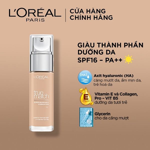 Kem Nền L'Oréal Mịn Nhẹ Dưỡng Da Dạng Lỏng F2 30ml True Match Blendable Foundation