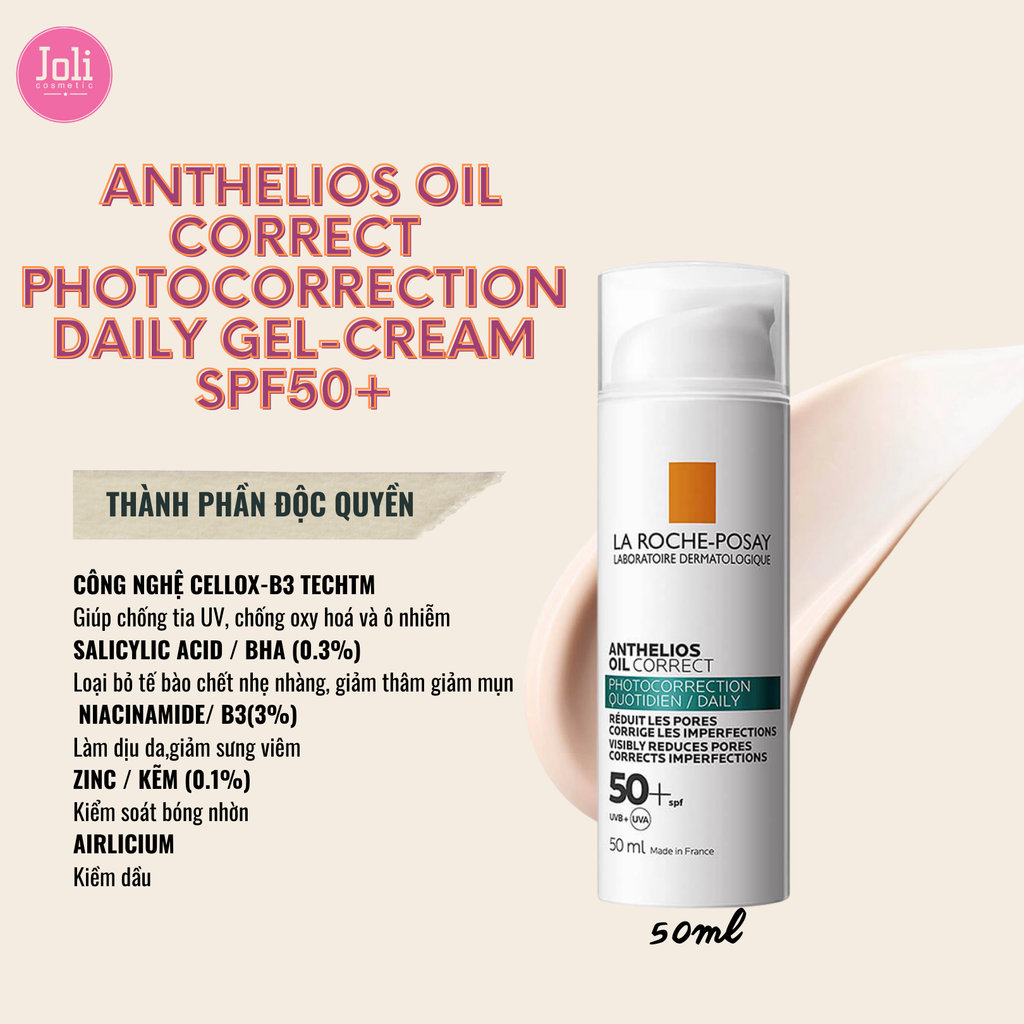 Kem Chống Nắng Cho Da Dầu & Nhạy Cảm La Roche-Posay Anthelios Oil Correct Daily Gel-Cream SPF50+ 50ml