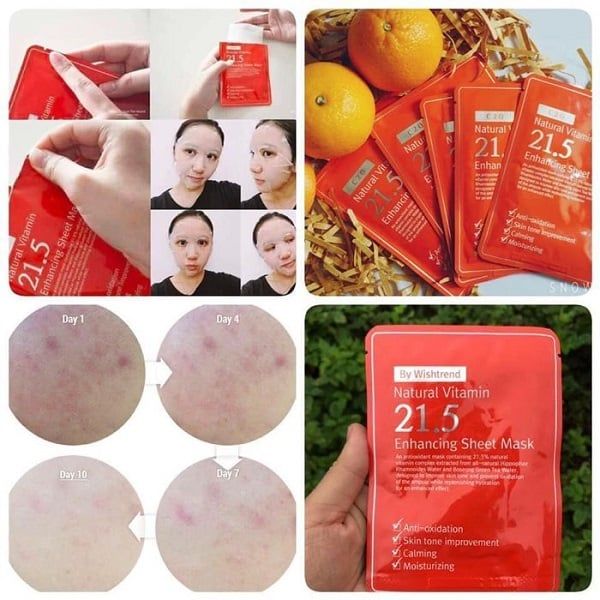 Mặt Nạ Vitamin Dưỡng Trắng Da By Wishtrend Natural Vitamin 21.5% Enhancing Sheet Mask 23ml