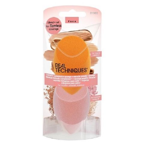 Set 2 Mút Trang Điểm Tán Nền + Dặm Phấn Phủ Real Techniques Miracle Complexion Sponge® + Miracle Powder Sponge™