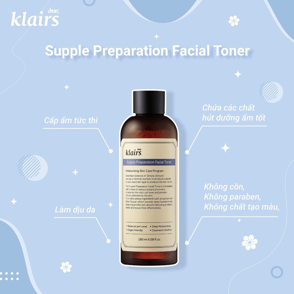 Nước Hoa Hồng Có Mùi Cho Da Nhạy Cảm Klairs Supple Preparation Facial Toner 180ml