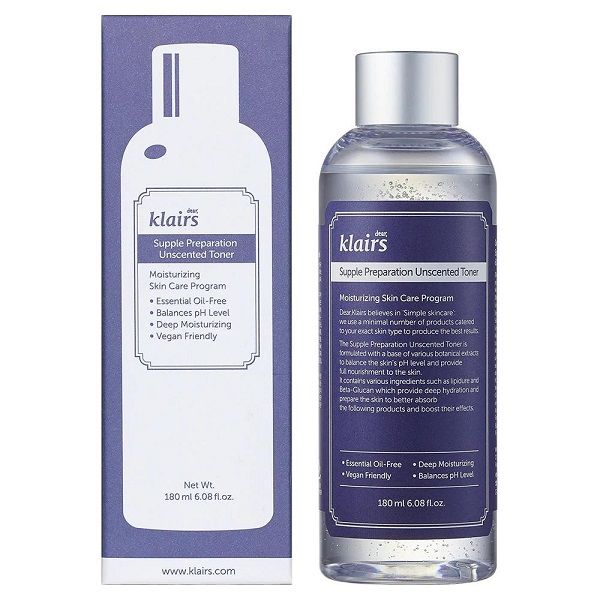 Nước Hoa Hồng Klairs Không Mùi Cho Da Nhạy Cảm 180ml Supple Preparation Unscented Toner