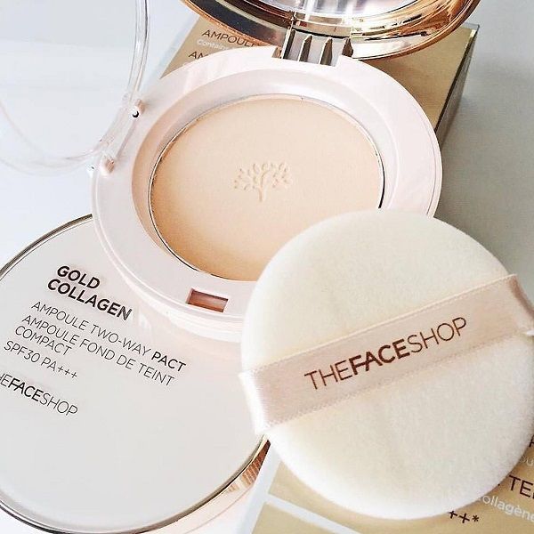 Phấn nền The Face Shop Gold Collagen Ampoule Two Way Pact #201