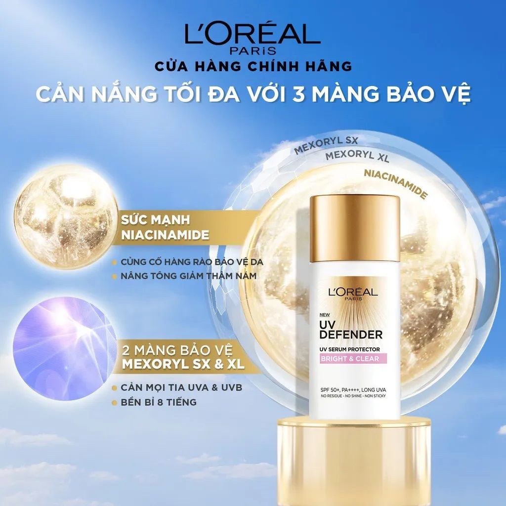 Kem Chống Nắng Nâng Tông Giảm Thâm Loreal UV Defender Bright & Clear SPF 50+ PA ++++ 15ml