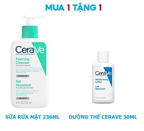 Bộ Sản Phẩm Sữa Rửa Mặt Da Dầu CeraVe For Normal To Oily Skin 236ml + Sữa Dưỡng Thể Cho Da Khô CeraVe Moisturising Lotion 30ml