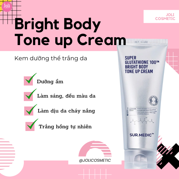 Kem Dưỡng Trắng Nâng Tông Da Sur.Medic Super Glutathione 100™ Bright Body Tone Up Cream 150ml