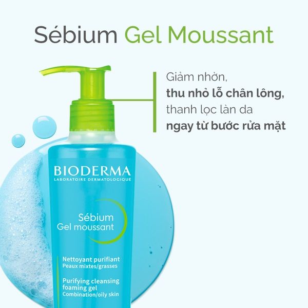 Gel Rửa Mặt Tạo Bọt Cho Da Hỗn Hợp & Da Dầu Bioderma Sebium Foaming Cleaning