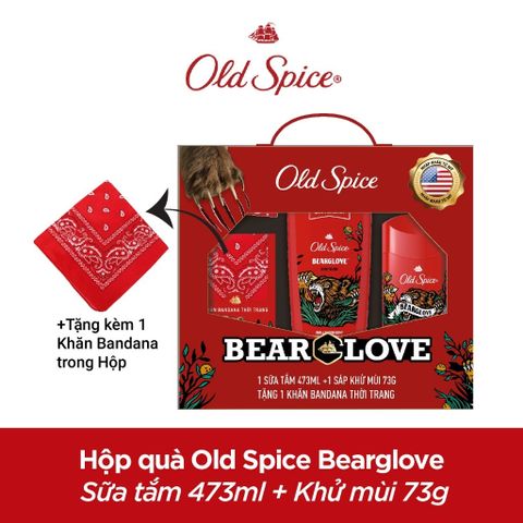 Set Sữa Tắm Old Spice Bearglove 473ml + Sáp Khử Mùi Old Spice Hương Bearglove 73g + Khăn Tắm Bandana