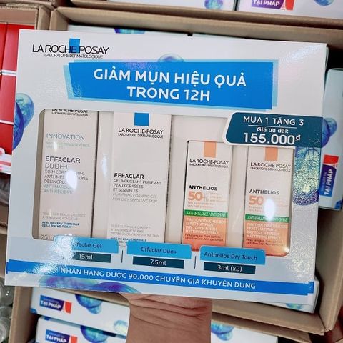 Bộ Sản Phẩm La Roche-Posay Giảm Mụn Ngừa Thâm 4 Món Effaclar Duo Plus 7.5ml + Effaclar Gel 15ml + Anthelios Xl SPF50+ 3mlx2