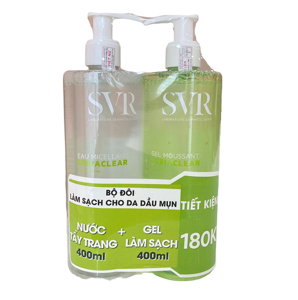 [Combo] Nước Tẩy Trang SVR Micellar Sebiaclear Eau Micellaire 400ml + Gel Rửa Mặt SVR Sebiaclear Gel Moussant 400ml