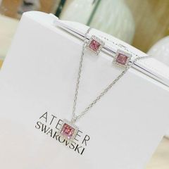 Bộ dây chuyền và khuyên tai Swarovski đá hồng