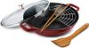 Chảo gang Staub Gusseisen Wok 30cm kèm giá róc mỡ