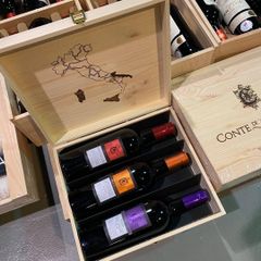 Bộ rượu vang ý thượng hạng thùng gỗ mix 3 chai Conte Di Campiano - Made in Italy