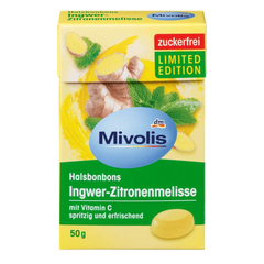 Viên kẹo ngậm cốt gừng và chanh không đường bổ sung Vitamin C Mivolis - Nội địa Đức