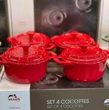 Bộ 4 nồi gốm mini Staub đỏ kèm hộp 10cm