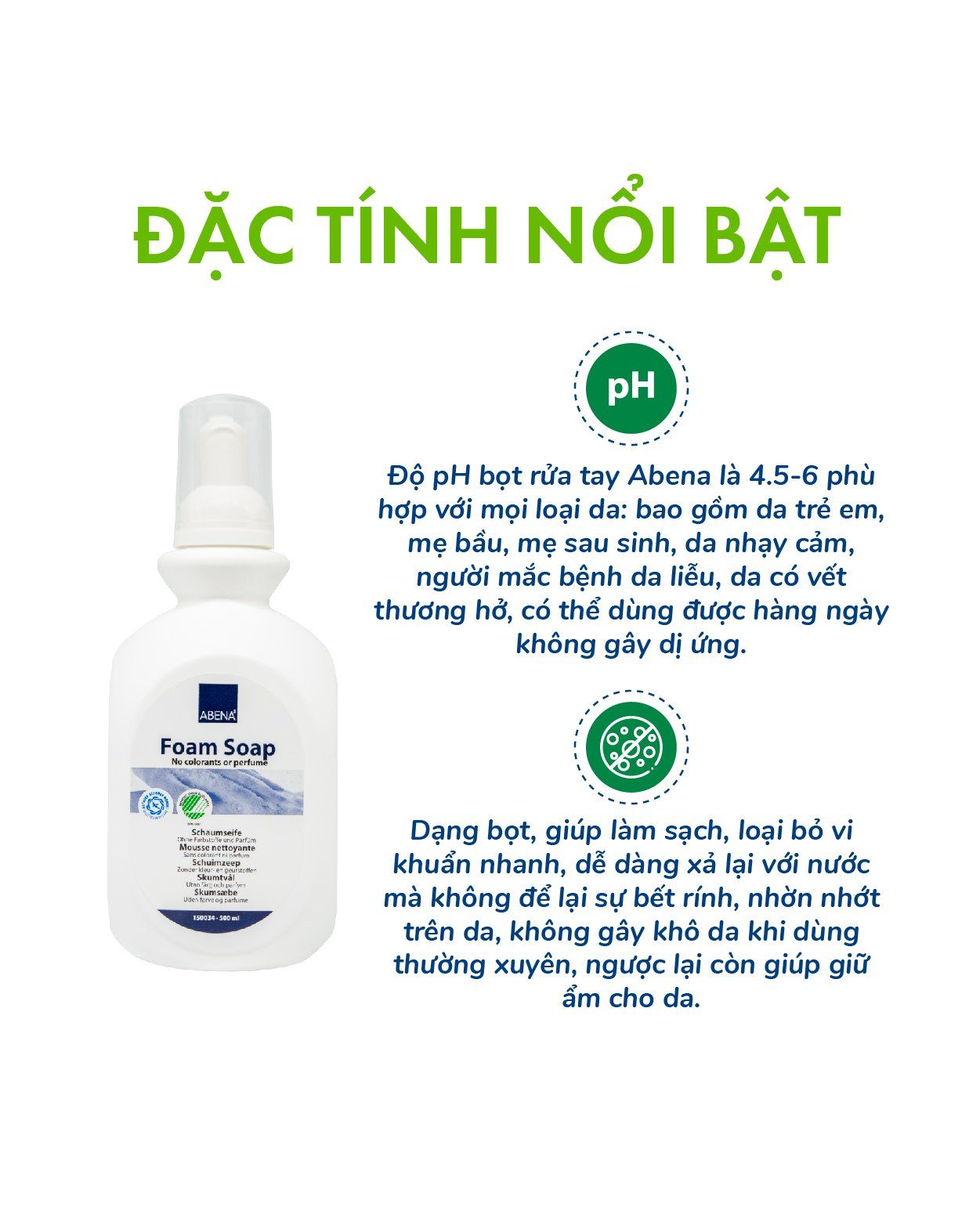 Bọt rửa tay Abena Foam Soap (500ml)