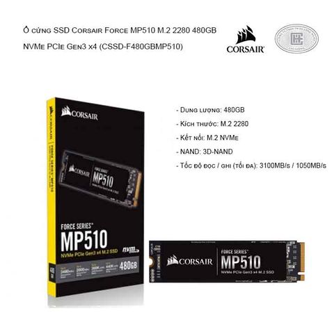 SSD CORSAIR MP510 480GB - UP TO 3,480MB/S READ, UP TO 2,000MB/S WRITE NEW BH 60T