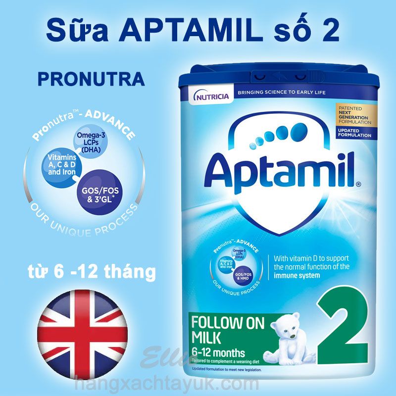 Sữa Aptamil số 2 từ 6-12 tháng 800g - Hàng Anh nội địa