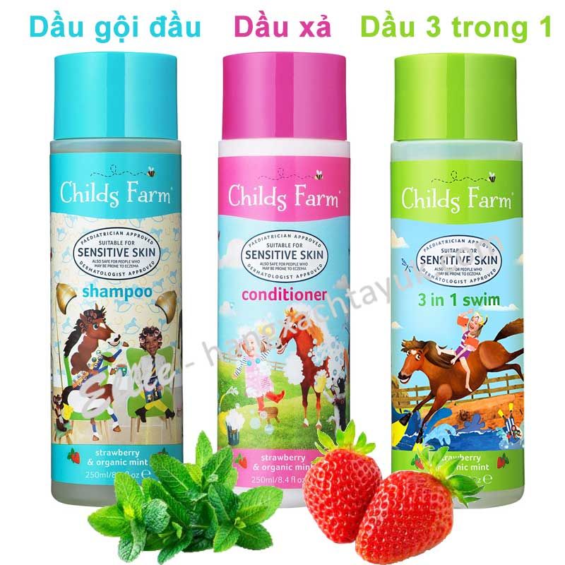 Childs Farm Shampoo Strawberry & Organic Mint - Dầu gội đầu dâu tây & bạc hà Childs Farm CF100 250ml