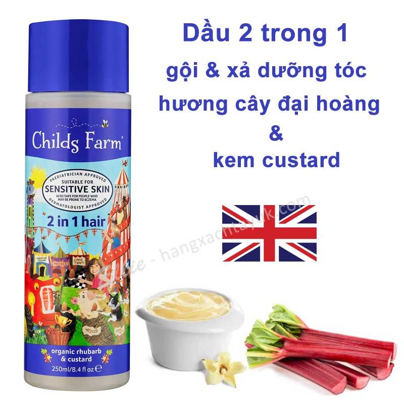 Childs Farm Organic Rhubarb & Custard 2 In 1 Shampoo & Conditioner - Dầu gội & xả 2 trong 1 CF170 250ml