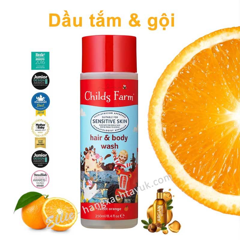 Childs Farm Hair & Body wash, sweet orange - Dầu tắm & gội hương cam với dầu argan Childs Farm CF023 250ml