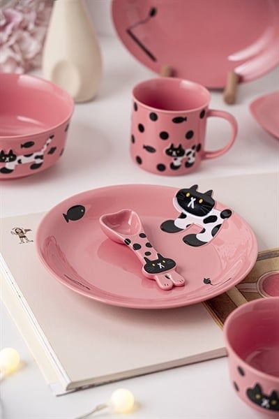 Set bát đĩa mèo đen đốm