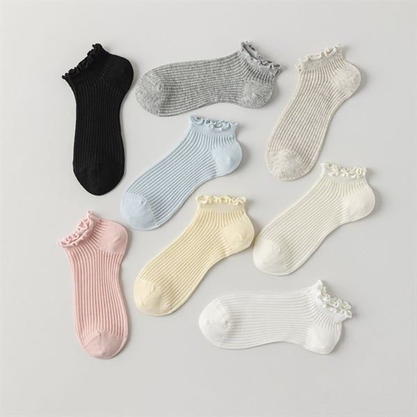 Tất The TeaLife gân sọc cổ nhún bèo