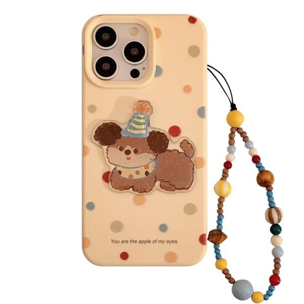 Ốp cún nổi mũ sinh nhật + dây charm