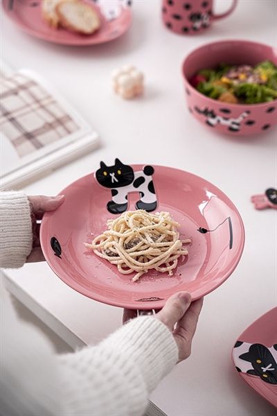 Set bát đĩa mèo đen đốm