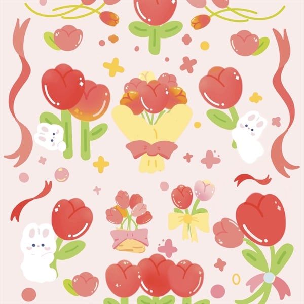 Sticker tulip thỏ lấp lánh