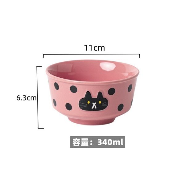 Set bát đĩa mèo đen đốm