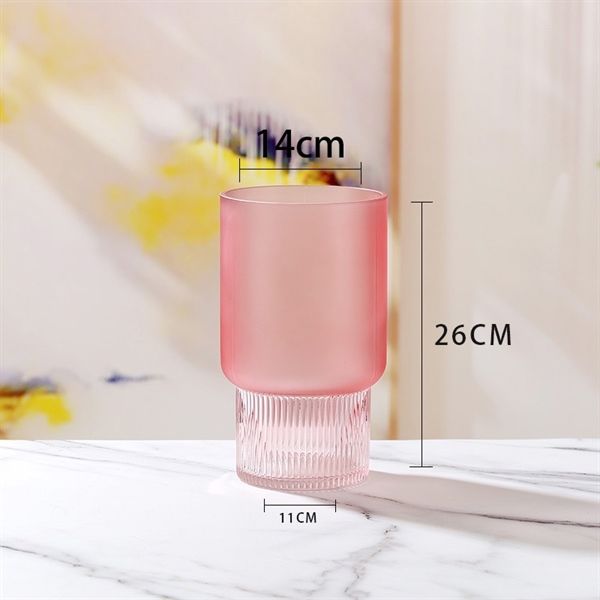 Lọ hoa thuỷ tinh hồng 2 tầng đáy sọc