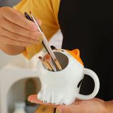 Cốc sứ mèo há miệng kèm ống hút