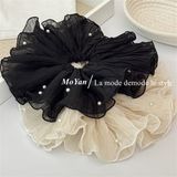 Scrunchies rủ voan gân ngọc trắng
