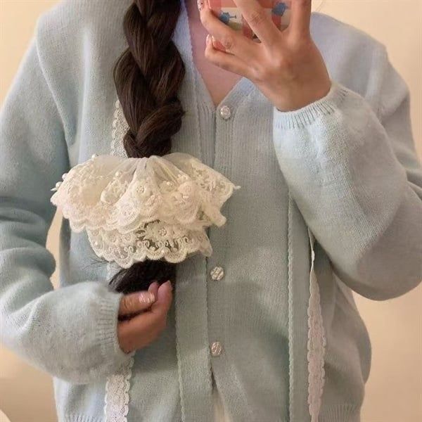 Scrunchies voan ren đính ngọc