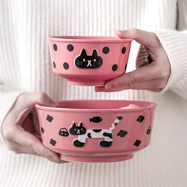Set bát đĩa mèo đen đốm