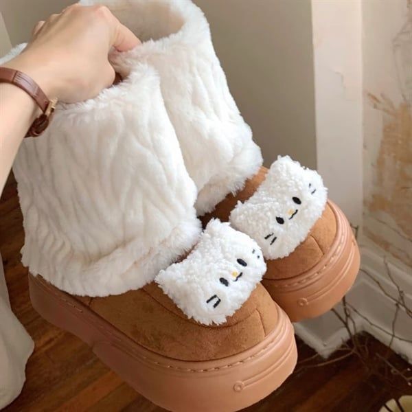 Bốt cổ lông charm mèo bông